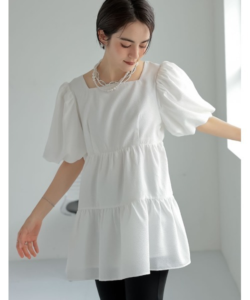 MEISM（ミズム）の「[2025SS COLLECTION][MEISM by Re:EDIT]ドビードットバルーンスリーブティアードチュニックトップス（シャツ/ブラウス・レディース・ブラック/ホワイト・MEDIUM/LARGE）」の19枚目の写真