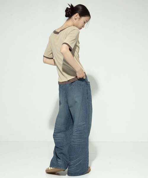 STUDIOUS（ステュディオス）の「【STUDIOUS/ステュディオス】2Pac Henry Neck Tee/2ピースヘンリーネックTシャツ（Tシャツ/カットソー・レディース・ベージュ/ブラック/ブルー・FREE）」の22枚目の写真