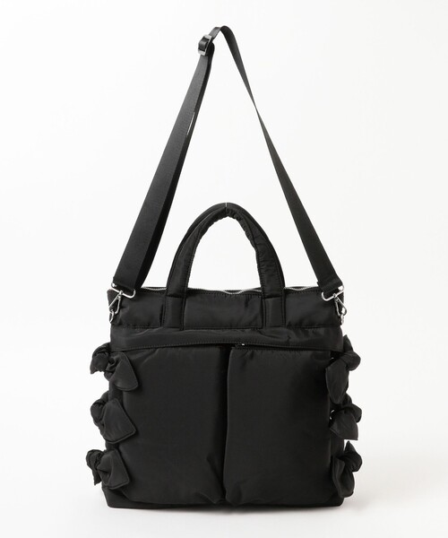 Casselini（キャセリーニ）の「【別注】Casselini / リボン ヘルメット バッグ（トートバッグ・レディース・ブラック/ボルドー・ONE SIZE）」の6枚目の写真