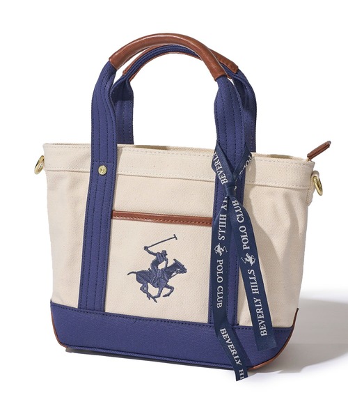 BEVERLY HILLS POLO CLUB(ビバリーヒルズポロクラブ)の「【Beverly Hills Polo Club/ビバリーヒルズポロクラブ】ポニー刺繍キャンバストートバッグXS(ショルダーストラップ付)(トートバッグ・レディース・ホワイト系1/グレー/ブラック/ホワイト系2・FREE)」の2枚目の写真