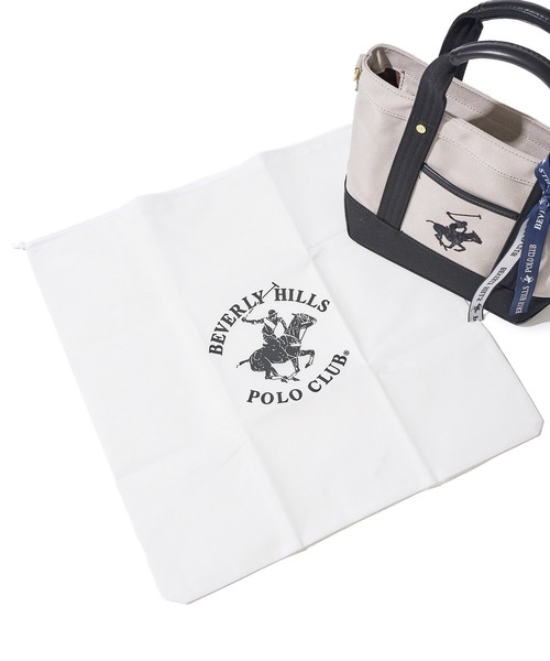 BEVERLY HILLS POLO CLUB(ビバリーヒルズポロクラブ)の「【Beverly Hills Polo Club/ビバリーヒルズポロクラブ】ポニー刺繍キャンバストートバッグXS(ショルダーストラップ付)(トートバッグ・レディース・ホワイト系1/グレー/ブラック/ホワイト系2・FREE)」の6枚目の写真