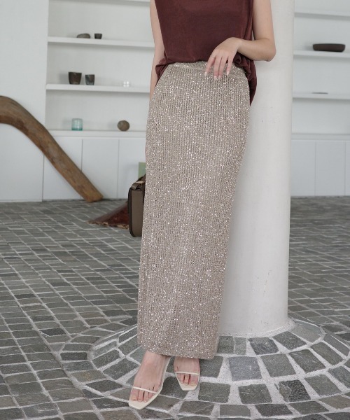 スパンコールニットタイトスカート（スカート）｜anuans（アニュアンス