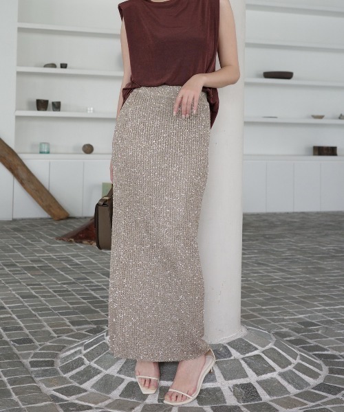 anuans(アニュアンス)の「スパンコールニットタイトスカート(スカート・レディース・ブラック/ライトグレー/ベージュ・S/M)」の13枚目の写真