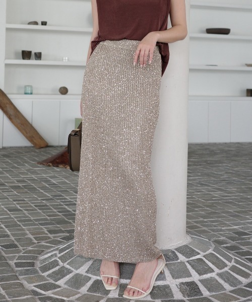 【新品タグ付】anuans スパンコールニットタイトスカート スパンコールニットタイトスカート