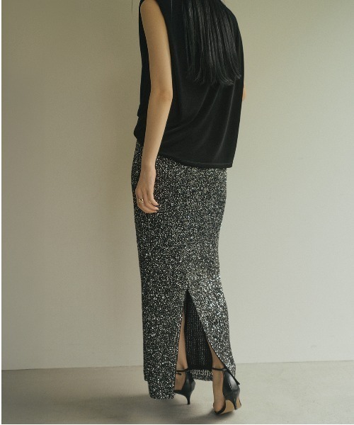 anuans(アニュアンス)の「スパンコールニットタイトスカート(スカート・レディース・ブラック/ライトグレー/ベージュ・S/M)」の8枚目の写真