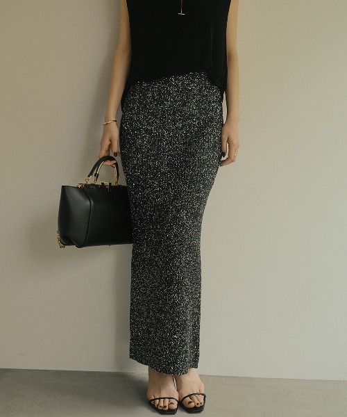 【新品未使用タグ付】Mサイズ、黒、anuans スパンコールニットタイトスカート スパンコールニットタイトスカート