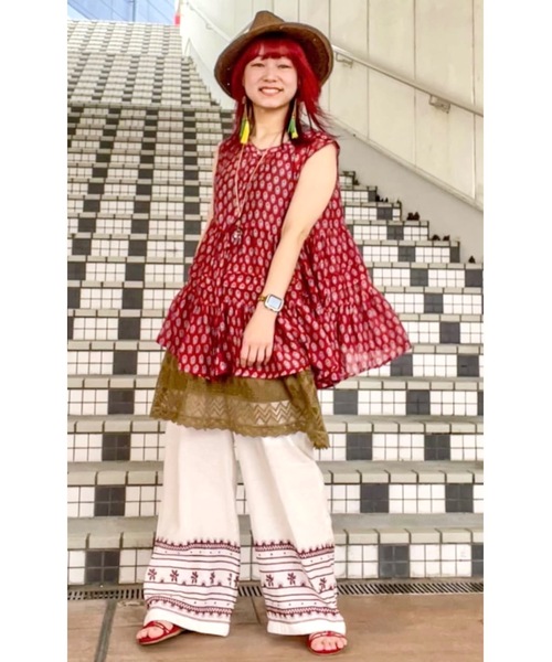 チャイハネ(チャイハネ)の「【チャイハネ】アシミーナノースリーブトップス(その他トップス・レディース・ホワイト/レッド/ブラウン/ネイビー・FREE)」の14枚目の写真