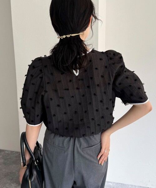 fredy emue（フレディエミュ）の「シアージャガードパイピング半袖ブラウス（シャツ/ブラウス・レディース・イエロー/オフホワイト/ブラック・38）」の18枚目の写真
