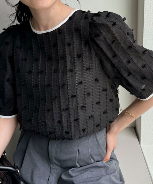 fredy emue（フレディエミュ）の「シアージャガードパイピング半袖ブラウス（シャツ/ブラウス・レディース・イエロー/オフホワイト/ブラック・38）」の20枚目の写真