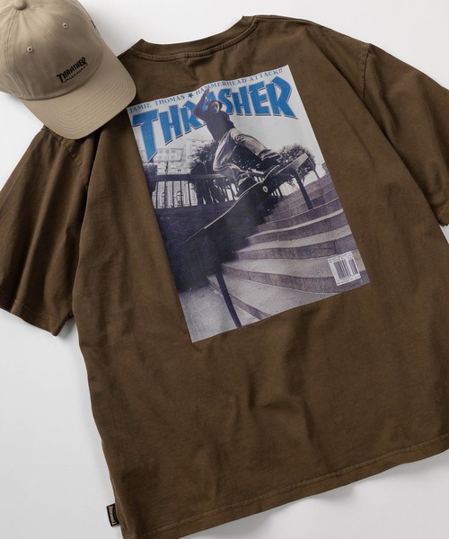 THRASHER(スラッシャー)の「【70】【THRASHER/スラッシャー】ピグメント加工 ボックスプリント マガジン Tシャツ/バックプリント/ オーバーサイズ(Tシャツ/カットソー・メンズ・ピンク/ブラウン/チャコールグレー/グレー/サックスブルー・M/L/XL)」の3枚目の写真