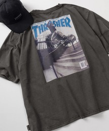 【70】【THRASHER/スラッシャー】ピグメント加工 ボックスプリント マガジン Tシャツ/バックプリント/ オーバーサイズ