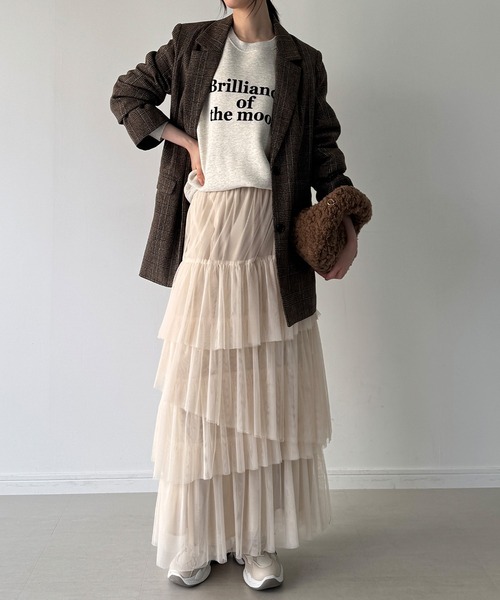 JUNOAH（ジュノア）の「グレンチェックオーバーサイズジャケット＋フレアミニスカート(インパン付き)set（セットアップ・レディース・ブラウン/グレー・SMALL/MEDIUM/LARGE）」の12枚目の写真