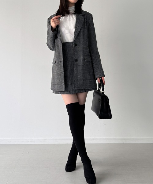 セール】グレンチェックオーバーサイズジャケット＋フレアミニ