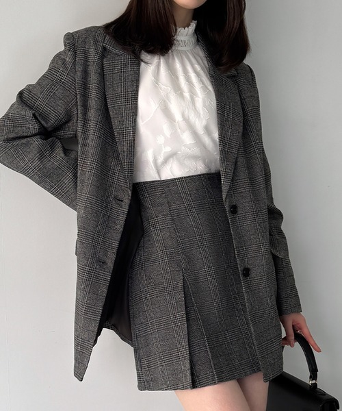 JUNOAH（ジュノア）の「グレンチェックオーバーサイズジャケット＋フレアミニスカート(インパン付き)set（セットアップ・レディース・ブラウン/グレー・SMALL/MEDIUM/LARGE）」の17枚目の写真