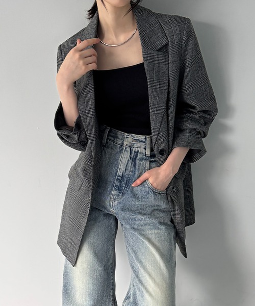 セール】グレンチェックオーバーサイズジャケット＋フレアミニスカート