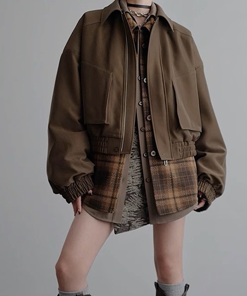 chuclla（チュクラ）の「【CHENTAITAI】ボリュームショートブルゾン CTW25a004（ブルゾン・レディース・ブラウン/ブラック・L/M）」の18枚目の写真