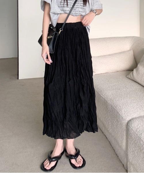 Vipoa(ヴィポア)の「Pleat A-line skirt(スカート・レディース・ブラック/ホワイト・FREE)」の2枚目の写真
