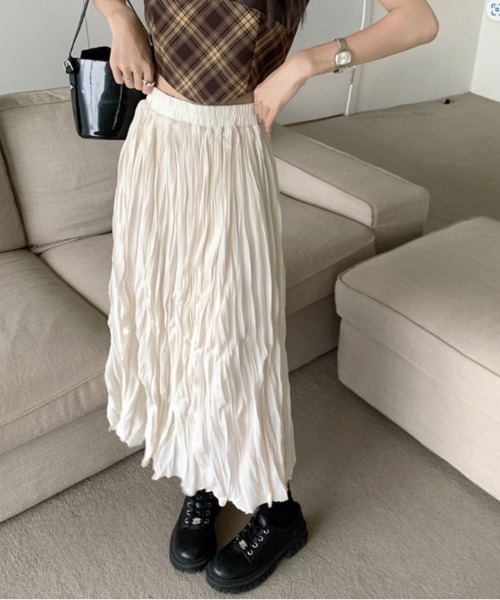 Vipoa(ヴィポア)の「Pleat A-line skirt(スカート・レディース・ブラック/ホワイト・FREE)」の3枚目の写真