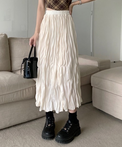 Vipoa(ヴィポア)の「Pleat A-line skirt(スカート・レディース・ブラック/ホワイト・FREE)」の5枚目の写真
