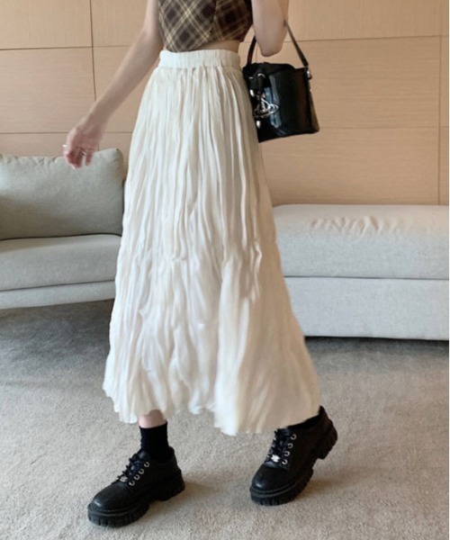 Vipoa(ヴィポア)の「Pleat A-line skirt(スカート・レディース・ブラック/ホワイト・FREE)」の6枚目の写真