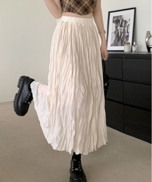 Vipoa(ヴィポア)の「Pleat A-line skirt(スカート・レディース・ブラック/ホワイト・FREE)」の7枚目の写真