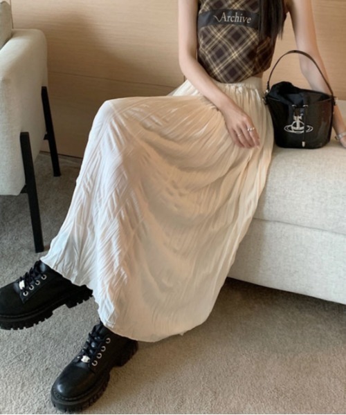Vipoa(ヴィポア)の「Pleat A-line skirt(スカート・レディース・ブラック/ホワイト・FREE)」の8枚目の写真