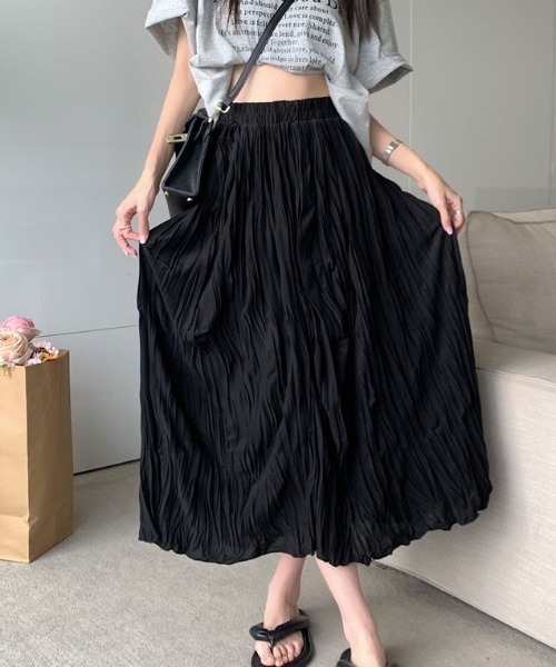 Vipoa(ヴィポア)の「Pleat A-line skirt(スカート・レディース・ブラック/ホワイト・FREE)」の12枚目の写真