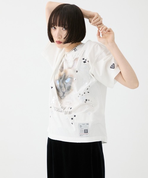 Maison MIHARA YASUHIRO（メゾンミハラヤスヒロ）の「【MIHARA YASUHIRO/ミハラヤスヒロ】EMBELLISHED DISTRESSED TEE/エンベリッシュド ディストレスト Tシャツ（Tシャツ/カットソー・レディース・ホワイト/グレー/ブラック・36）」の6枚目の写真