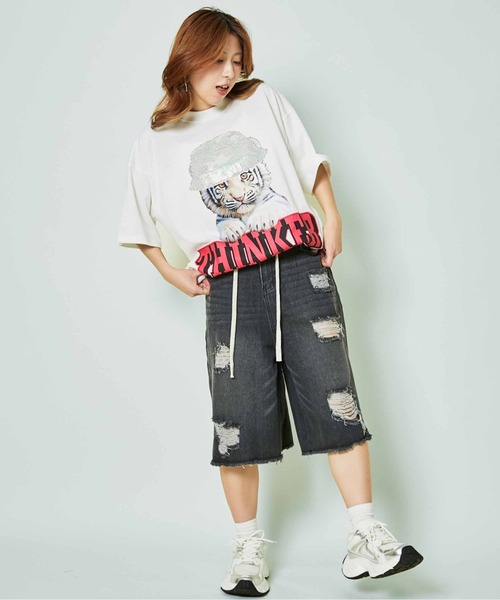 GORGE(ゴージ)の「《ラインストーンロゴ×ビッグT》映え確トップス(Tシャツ/カットソー・レディース・ブラック系その他/ホワイト系その他/ホワイト系その他2/ブラック系その他2・F)」の6枚目の写真