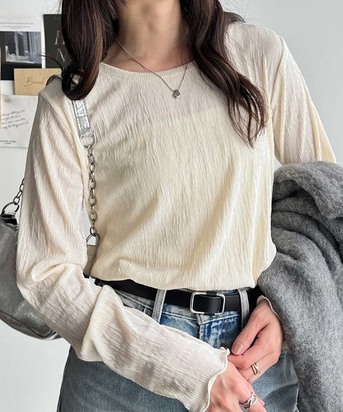 GeeRA(ジーラ)の「ベロアプリーツカットソー(Tシャツ/カットソー・レディース・チャコールグレー/アイボリー/ブラック・MEDIUM/LARGE/X-LARGE)」の7枚目の写真