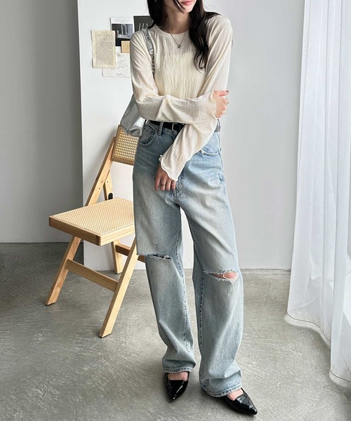 GeeRA(ジーラ)の「ベロアプリーツカットソー(Tシャツ/カットソー・レディース・チャコールグレー/アイボリー/ブラック・MEDIUM/LARGE/X-LARGE)」の8枚目の写真