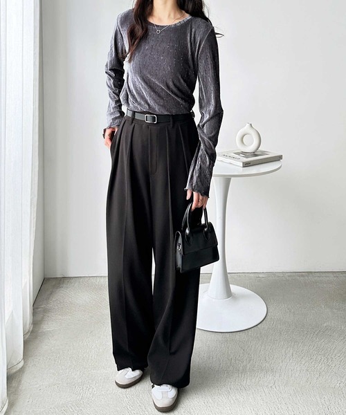 GeeRA(ジーラ)の「ベロアプリーツカットソー(Tシャツ/カットソー・レディース・チャコールグレー/アイボリー/ブラック・MEDIUM/LARGE/X-LARGE)」の13枚目の写真