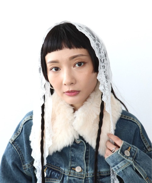 Three Four Time（ｽﾘｰﾌｫｰﾀｲﾑ）の「フラワーレースバブーシュカ（ヘアバンド・レディース・ホワイト/ブラック・FREE）」の5枚目の写真