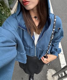 TO BE CHIC - TO BE CHIC 長袖 ジップアップ パーカー 42 青系 ブルー フリル パーカー（ブルー・ネイビー/青色系・フリル）ファッション通販