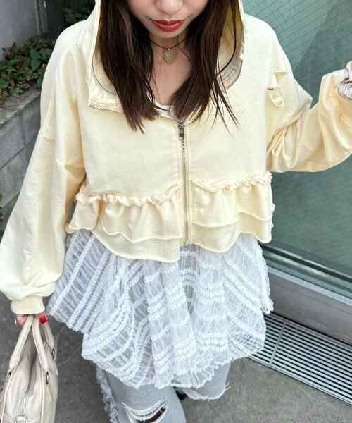 CIAOPANIC（チャオパニック）の「CPロゴフリルティアードダメージパーカー（パーカー・レディース・ブルー/イエロー/グレー・ONE SIZE）」の20枚目の写真