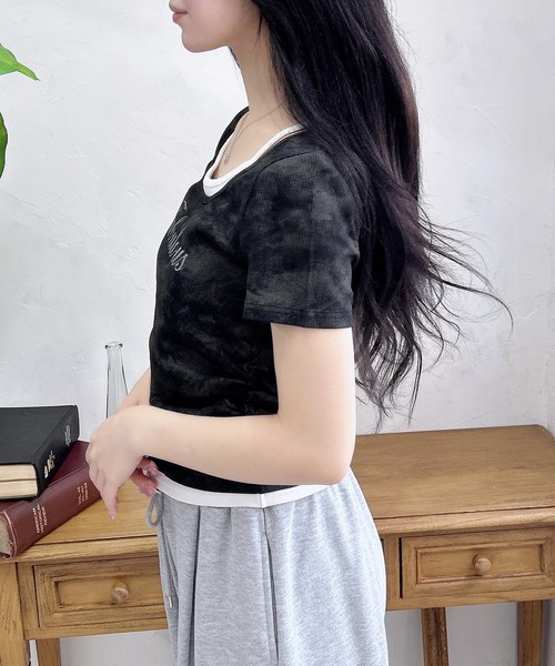 INGNI（イング）の「ムラ染めサイドギャザーロゴレイヤードトップス（Tシャツ/カットソー・レディース・ホワイト系7/ブラック×ホワイト/その他12/ブラウン系3・M）」の11枚目の写真