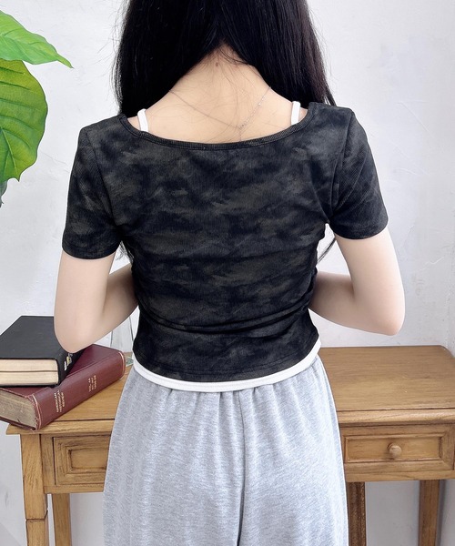 INGNI（イング）の「ムラ染めサイドギャザーロゴレイヤードトップス（Tシャツ/カットソー・レディース・ホワイト系7/ブラック×ホワイト/その他12/ブラウン系3・M）」の12枚目の写真