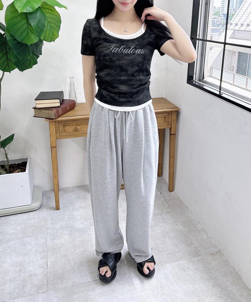 INGNI（イング）の「ムラ染めサイドギャザーロゴレイヤードトップス（Tシャツ/カットソー・レディース・ホワイト系7/ブラック×ホワイト/その他12/ブラウン系3・M）」の13枚目の写真