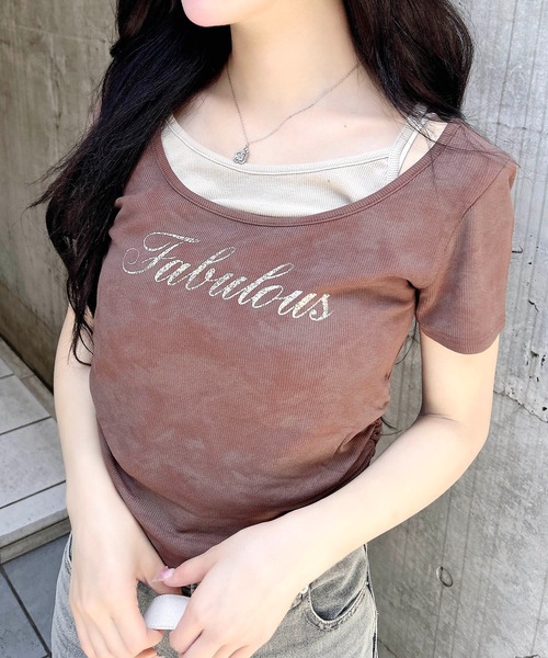 INGNI（イング）の「ムラ染めサイドギャザーロゴレイヤードトップス（Tシャツ/カットソー・レディース・ホワイト系7/ブラック×ホワイト/その他12/ブラウン系3・M）」の14枚目の写真