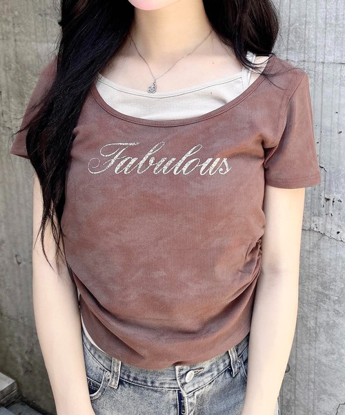 INGNI（イング）の「ムラ染めサイドギャザーロゴレイヤードトップス（Tシャツ/カットソー・レディース・ホワイト系7/ブラック×ホワイト/その他12/ブラウン系3・M）」の15枚目の写真