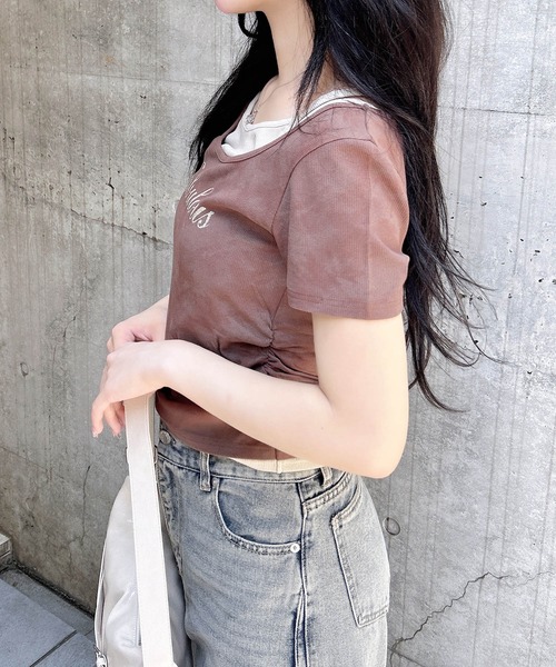 INGNI（イング）の「ムラ染めサイドギャザーロゴレイヤードトップス（Tシャツ/カットソー・レディース・ホワイト系7/ブラック×ホワイト/その他12/ブラウン系3・M）」の16枚目の写真