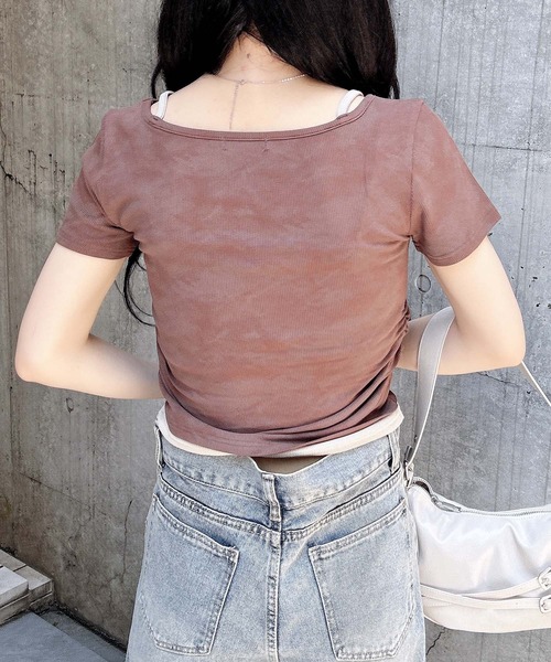 INGNI（イング）の「ムラ染めサイドギャザーロゴレイヤードトップス（Tシャツ/カットソー・レディース・ホワイト系7/ブラック×ホワイト/その他12/ブラウン系3・M）」の17枚目の写真