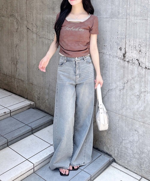 INGNI（イング）の「ムラ染めサイドギャザーロゴレイヤードトップス（Tシャツ/カットソー・レディース・ホワイト系7/ブラック×ホワイト/その他12/ブラウン系3・M）」の18枚目の写真