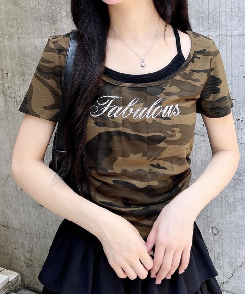 INGNI（イング）の「ムラ染めサイドギャザーロゴレイヤードトップス（Tシャツ/カットソー・レディース・ホワイト系7/ブラック×ホワイト/その他12/ブラウン系3・M）」の19枚目の写真