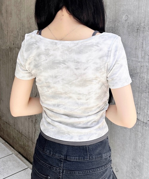 INGNI（イング）の「ムラ染めサイドギャザーロゴレイヤードトップス（Tシャツ/カットソー・レディース・ホワイト系7/ブラック×ホワイト/その他12/ブラウン系3・M）」の8枚目の写真