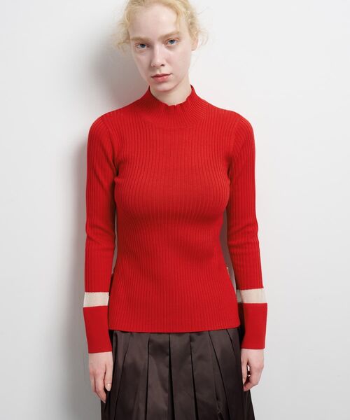 LANVIN en Bleu（ランバンオンブルー）の「シアーポイントカフスリブニット（ニット/セーター・レディース・オフホワイト/ブラック/レッド・38）」の7枚目の写真