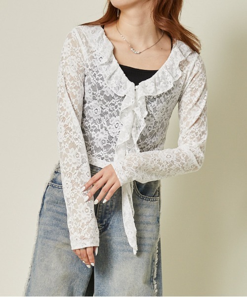 B'day レース フェアリースタイル シアーカーディ ホワイト Lサイズ