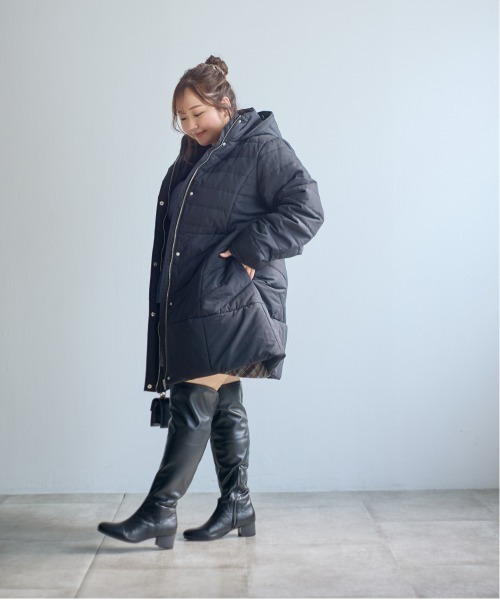 SMILE LAND（スマイルランド）の「＜大きいサイズ＞【らめちゃんコラボ】フェイクファーフード付中綿コート JERRY SELECT（ダウンジャケット/コート・レディース・ブラック/ホワイト・3L/L/LL/4L/5L）」の20枚目の写真