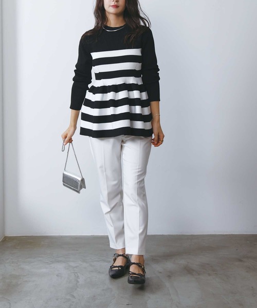 PICCIN PERLA（ピッチンペルラ）の「ハッチクルーネックニット（ニット/セーター・レディース・ホワイト系その他/オフホワイト/アイボリー/ブラック・M）」の8枚目の写真