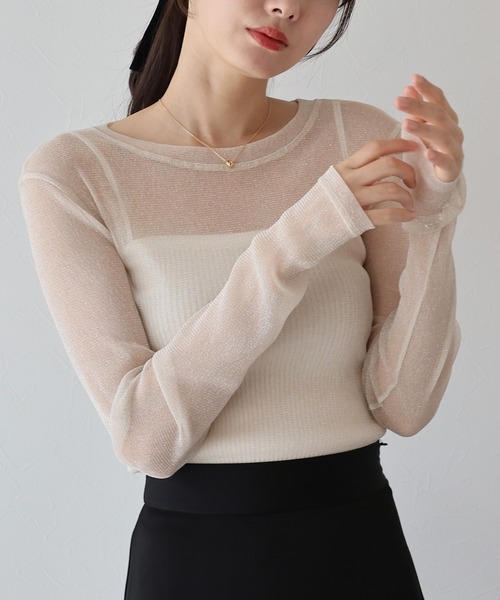 BLUEEAST(ブルーイースト)の「ラメチュールトップス(Tシャツ/カットソー・レディース・チャコールグレー/ブラック/アイボリー/ブラウン・MEDIUM)」の5枚目の写真